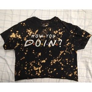 New Friends Size Medium Crop Top Tee HOW YOU DOIN? TV Show Black Tye Dye Bleach